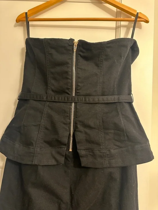 White House Black Market Black Strapless Denim Jumpsuit with Belt - Picture 4 of 5